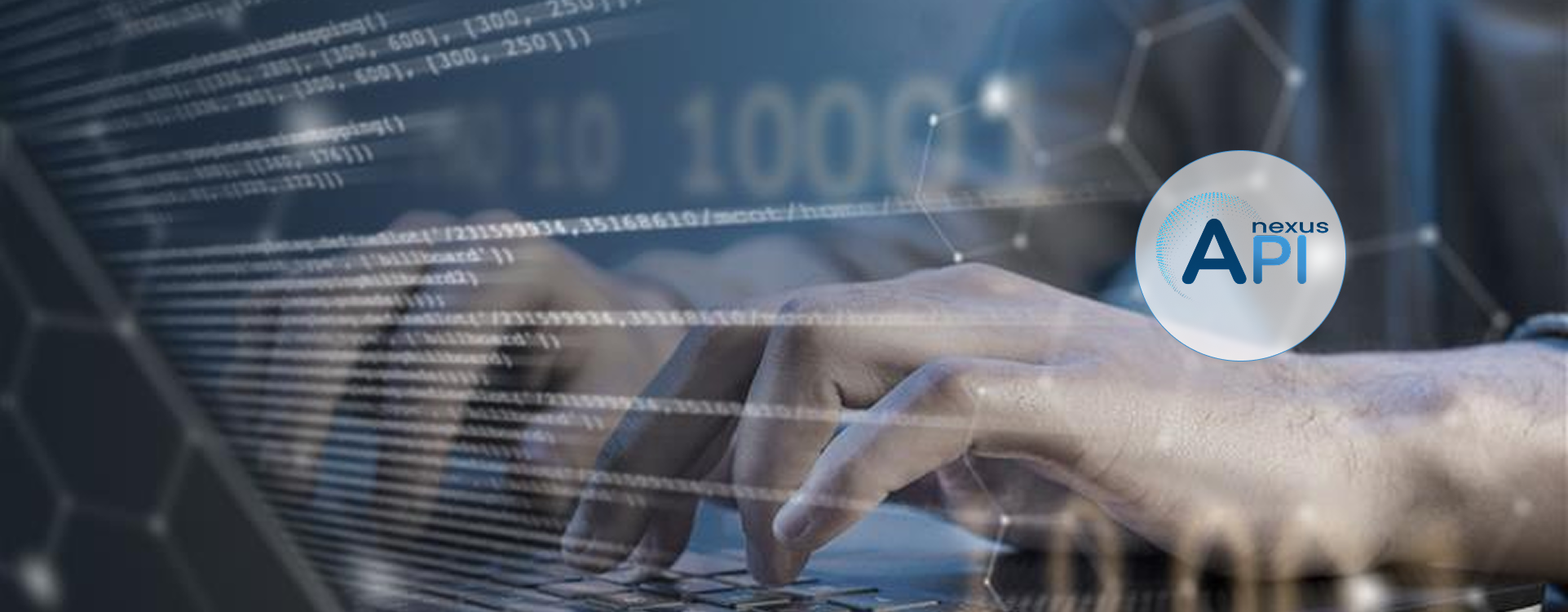 Abstract digital interface with interconnected icons, symbolizing API integration and seamless data connectivity.
