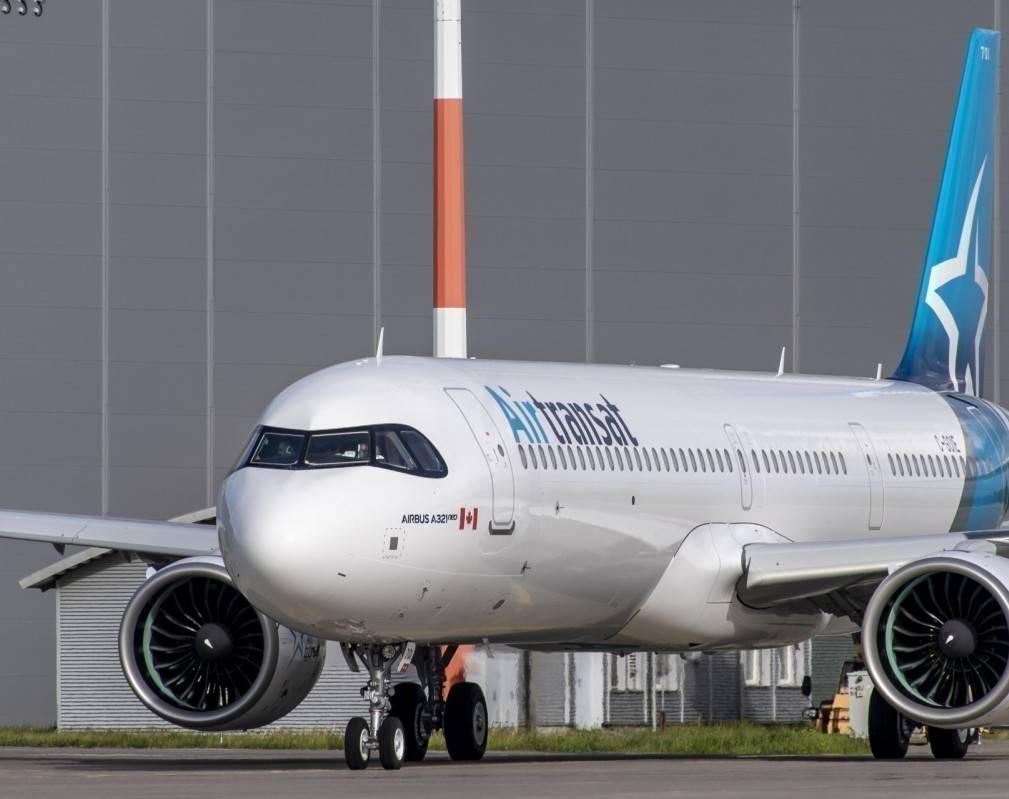 Air Transat airplane on the runway.